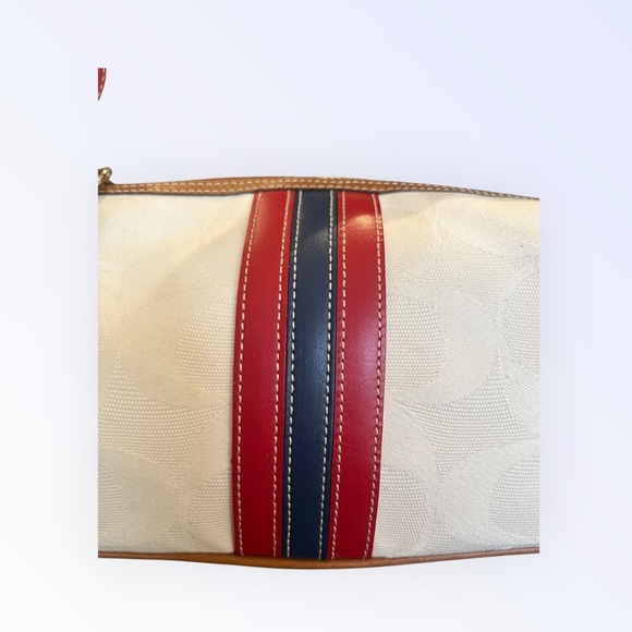 Vintage Coach Studio Small Shoulder Bag 6641 Y2K Ivory Red Blue Stripe Rare COA - Picture 5 of 16